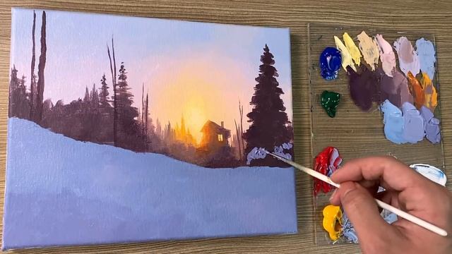 Acrylic Painting Winter Sunrise Landscape