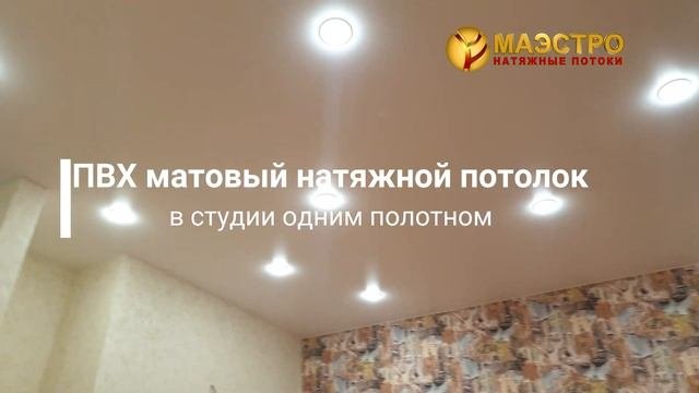 Матовые потолки в студии 29м2 с фотопечатью в санузле