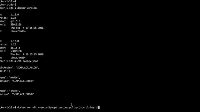 Demo of seccomp in Docker 1.10