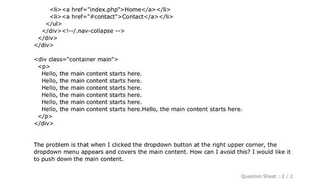 HTML : Bootstrap: dropdown menu covers content
