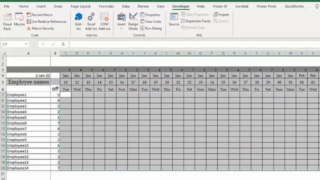Change off days easily in schedule in Excel