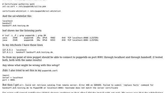 PuppetDB: Connection refused