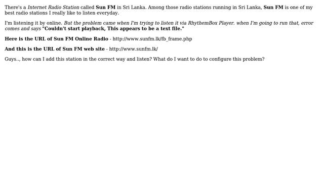 Ubuntu: How to add an Internet RADIO STATION to RhythmBox running with a .php extension?