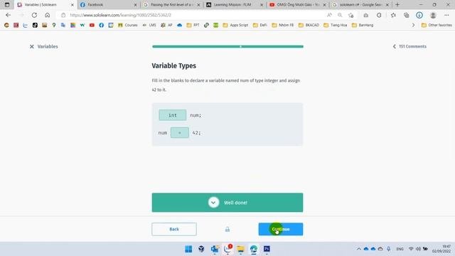 Sololearn C# Basic Concepts 2.1 - Variables