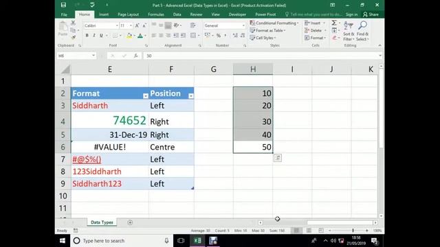 Basic Excel Part 5) - Data Types in MS - Excel.