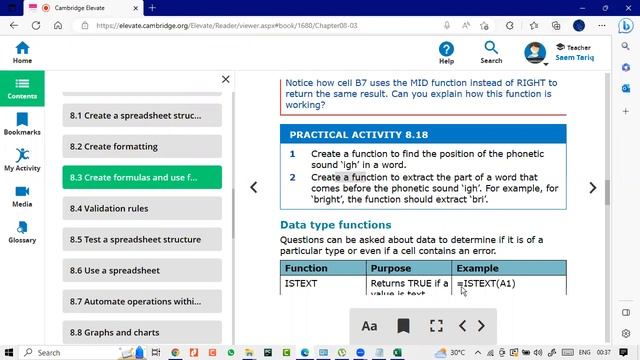 A-Level IT Spreadsheets Course Book Practical Activity -- 8.18 -- A Level IT 9626