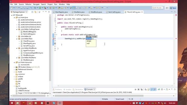 Minecraft Modding 1.7.10 --EP 4 Adding Custom Crafting Recipes