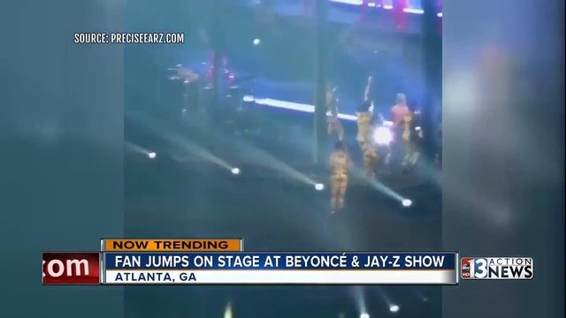 Fan jumps on stage at Beyonce and Jay-Z show