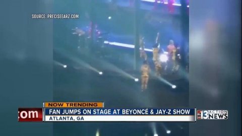 Fan jumps on stage at Beyonce and Jay-Z show