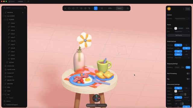 How to create a simple 3D breakfast table in Spline tool PART 2