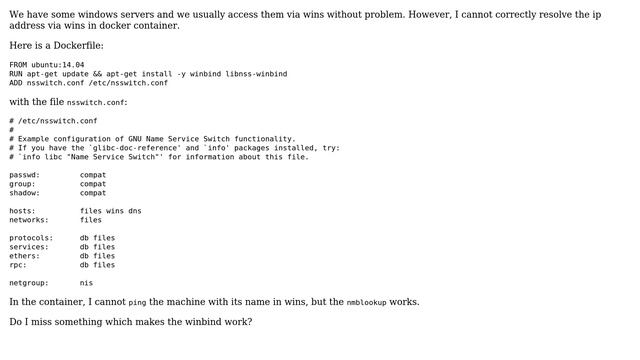 Docker container cannot resolve ip via wins (2 Solutions!!)