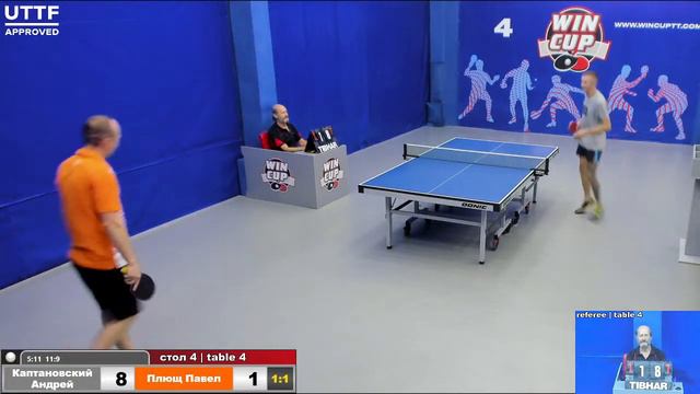 12:00 Каптановский Андрей 3-2 Плющ Павел стол 4 ЮГ-1  06.08.21