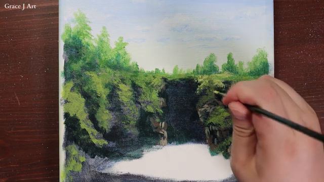 Waterfall Landscape Acrylic painting PaintingTutorial Painting ASMR