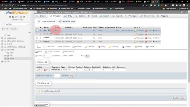 How to create foreign key in phpMyAdmin