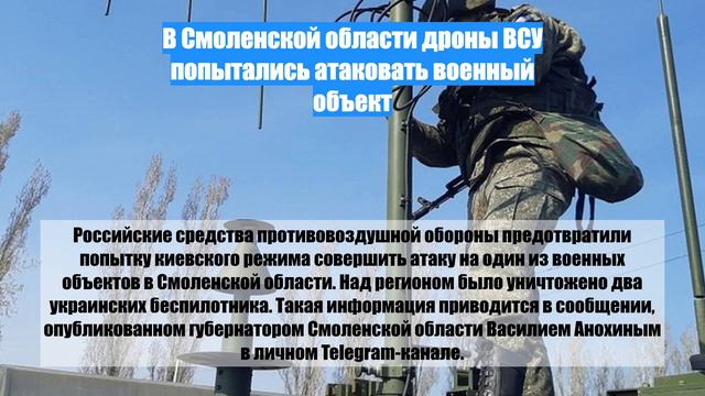 В Смоленской области дроны ВСУ попытались атаковать военный объект