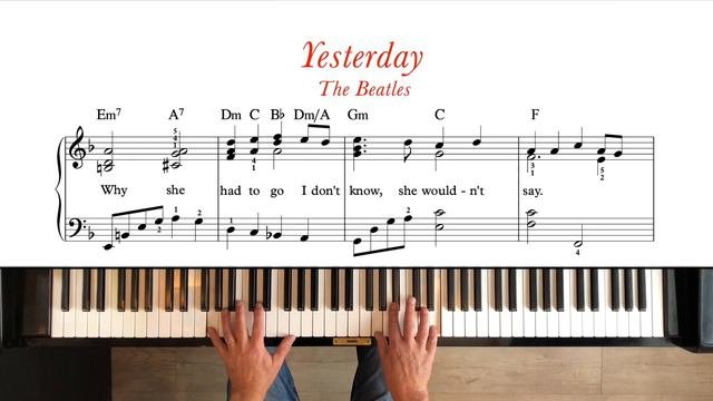 Yesterday - The Beatles. Piano tutorial  sheet music. Early intermediate.