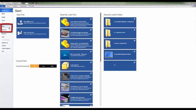 2. Edgecam Test Drive Milling Tutorial - Step 1 - File Tab