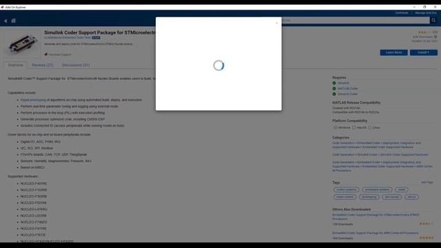 Install Simulink Coder Support Package for STM32 Nucleo Boards