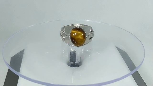 Кольцо с натуральным тигровым глазом 5.73 ct Флер-де-лис Размер 17 Серебро 925