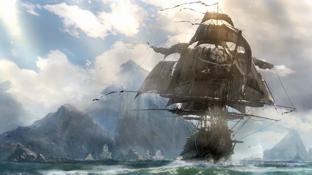 Пиратский Фрегат | Pirate Ship in the Bay | Sea | Clouds - Живые Обои