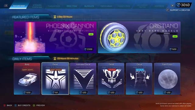ROCKET LEAGUE ITEM SHOP | JAN-02-2022 | LIME PHOENIX CANNON + LIME CRISTIANOS INFINITE