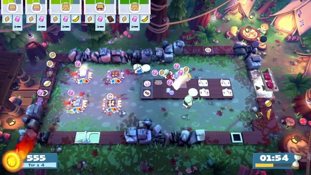 Overcooked 2 Campfire Cook Off Level 1-2 4 Stars 4 Player Co-op