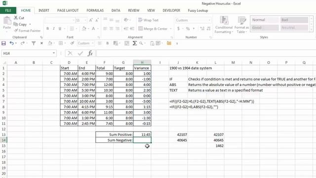 How To Display Negative Times and 1904 Date System In Excel