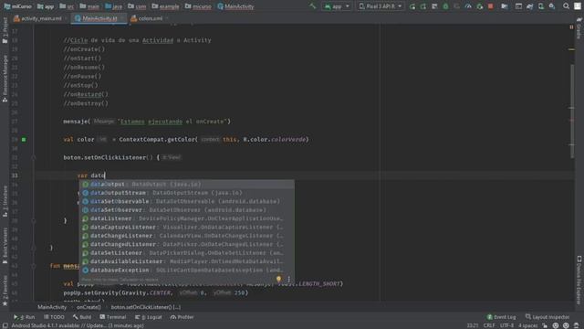 Ciclo de vida de una Activity. onCreate, onStart, onResume, onPause, onStop, onRestart y onDestroy