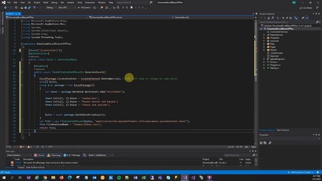 Download Excel File In Blazor Using EPPlus .Net 5 Basic Hello World