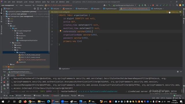 create organization sql file