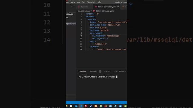 How to create a docker compose file for Microsoft SQL database service