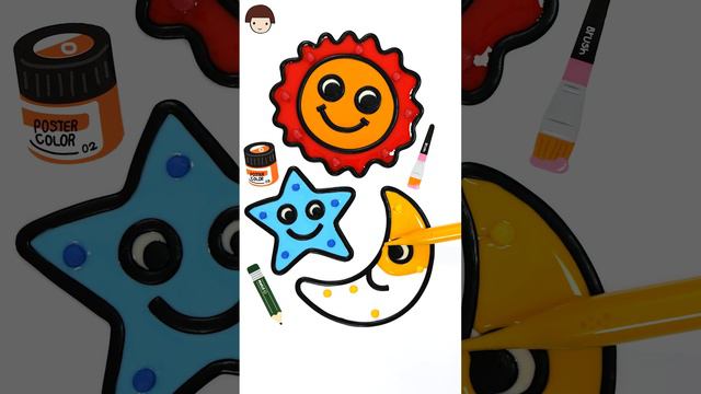 Coloring Sun, moon, star characters with Jelly for Kids, Toddlers   Foam clay #shorts #drawing