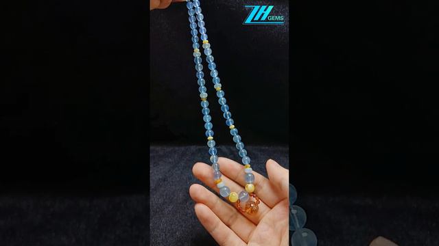 Beautiful amber gemstone beads with  Milky Blue Aquamarine pink opal jasper colorful necklace