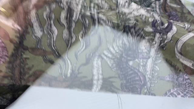 Шифон цвета хаки с принтом морской конёк 24098