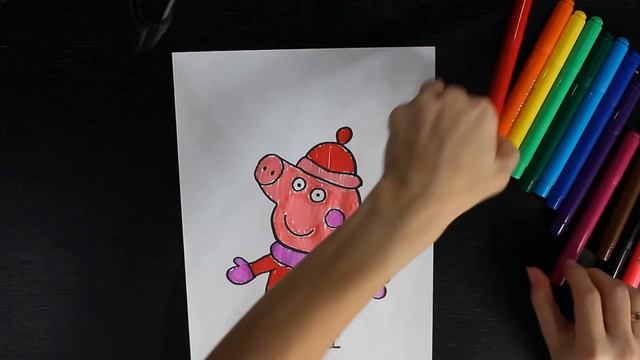 Свинка Пеппа на коньках. Раскраска. Peppa Pig on skates. Coloring