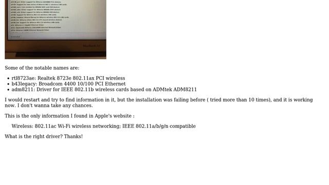 Apple: MacBook Air (Early 2015) Network Driver for Linux