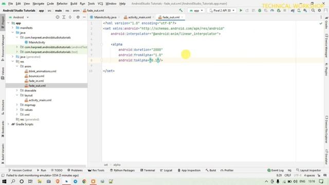 7. FADE OUT ANDROID STUDIO ANIMATION VIDEO (JAVA)
