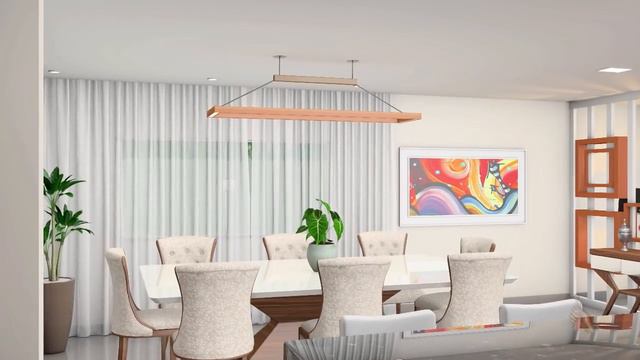 Planta 3D de uma linda Casa Duplex com quatro Quartos