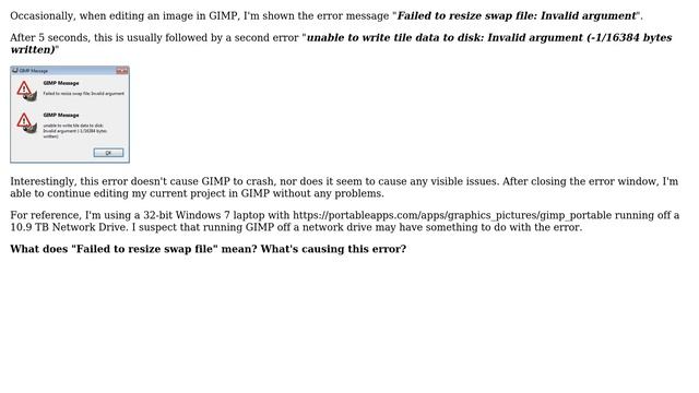 Gimp "Failed to resize swap file: Invalid argument"