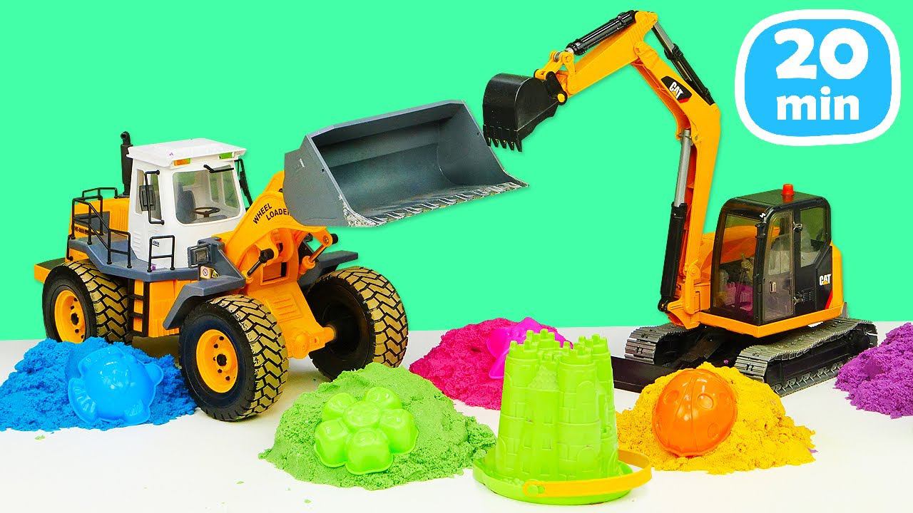 Машинки в песочнице — видео для детей | Машинки помощники лепят куличики и строят цветной замок