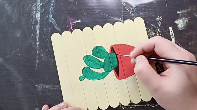 Кактус в горшке гуашью.