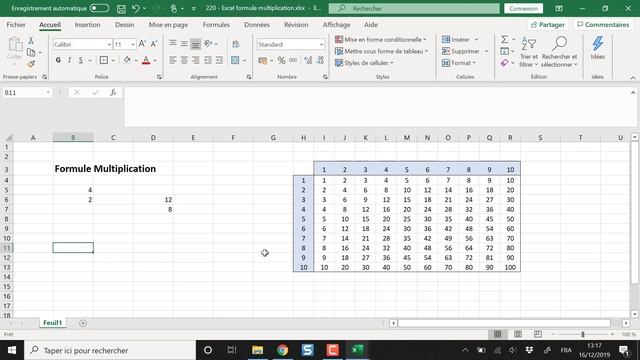 Excel - Formule multiplication - Comment faire une multiplication avec la formule Excel PRODUIT