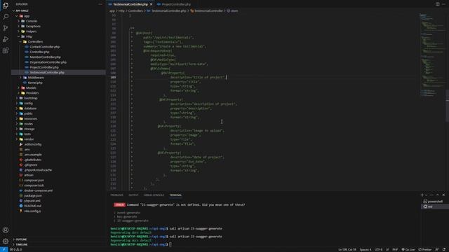 Video #20 - Documentamos los metodos de TESTIMONIALS (LARAVEL y DOCKER)