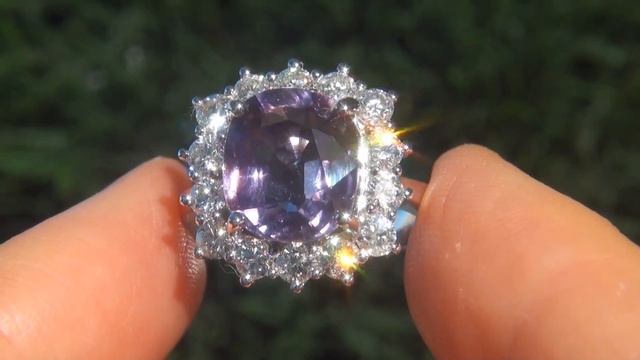GIA Certified UNHEATED Natural VVS Purple Sapphire Diamond 14k White Gold Ring - C175