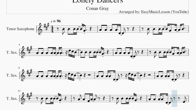 Tenor Sax Sheet Music: How to play Lonely Dancers by Conan Gray