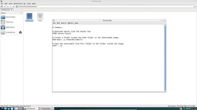 Create and run docker image from scratch (HelloWorld.cc)