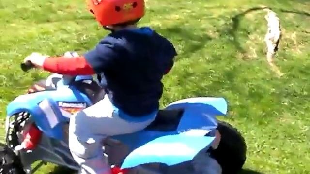 Grayson Danger rides Kawasaki Quad Bike 4 wheeler for kids