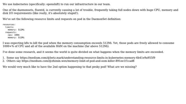 DevOps & SysAdmins: Kubernetes DaemonSet Pod exceeds memory limit but is not killed (2 Solutions!!)