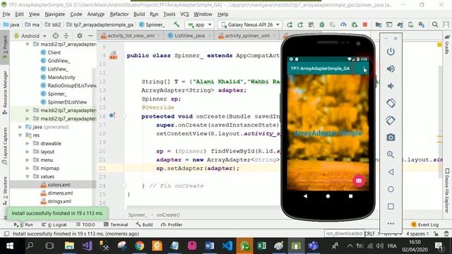 Android - TP7 – ArrayAdapter Simple - Part5 : Spinner