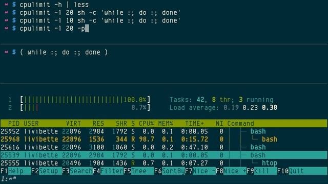 cpulimit, limit process running time in percentage